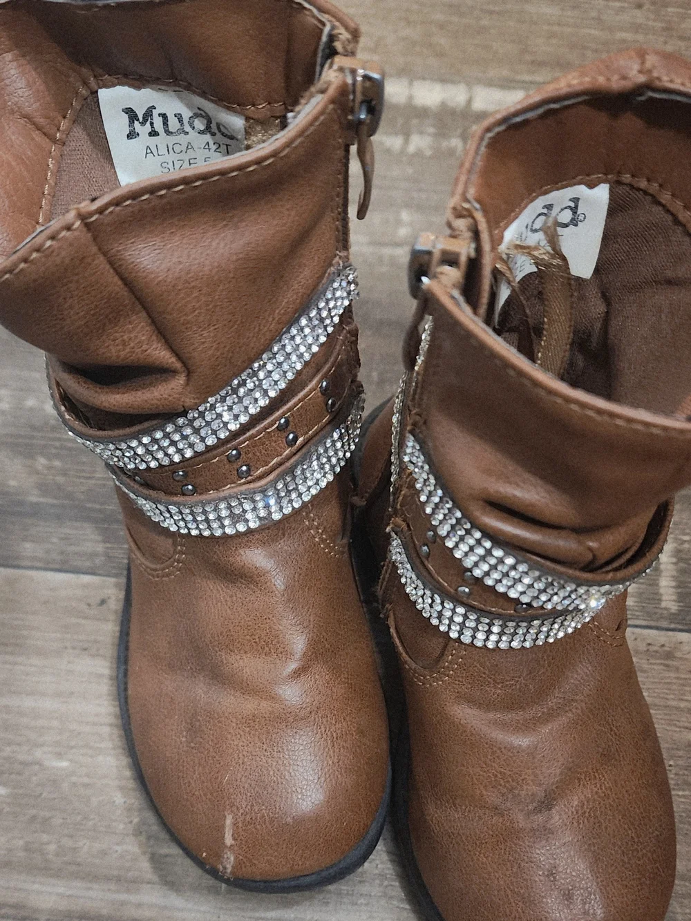 Mudd Kid's Brown Rhinestone Strap Ankle Boots
